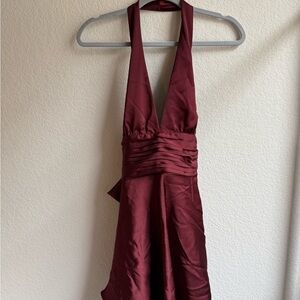 Burgundy Satin Halter Dress